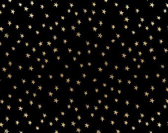 SALE Starry Mini Starry Mini Star RS4110 Black Gold - Moda Fabrics - METALLIC Small Scattered Stars - Ru- Star - Quilting Cotton Fabric