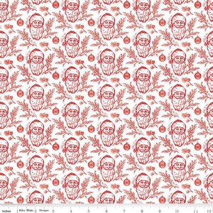SALE Peace on Earth Santas C13452 White - Riley Blake Designs - Christmas Santa Claus Ornaments Leaves - Quilting Cotton Fabric