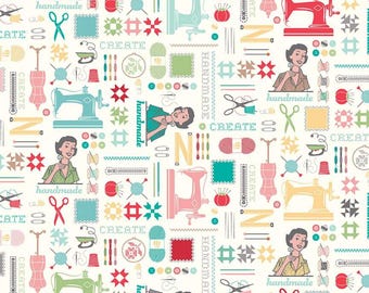 SALE Large CANVAS My Happy Place Home Décor Main Cream Lightweight Cotton Canvas HD9310 - Lori Holt Riley Blake