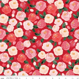My Valentine Main C14150 Red by Riley Blake Designs - Floral Flowers Leaves Valentine&#39;s Day Valentines - Quilting Cotton Fabric