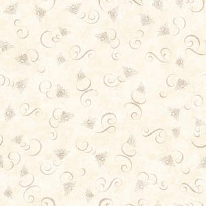 Queen Bee Bee & Scroll Toss 30489 Cream E - by QT Fabrics - Small Bees Swirls - Quilting Cotton Fabric