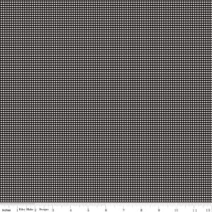 May include: Black and white gingham fabric with a repeating pattern of small squares. The fabric is measured in inches.