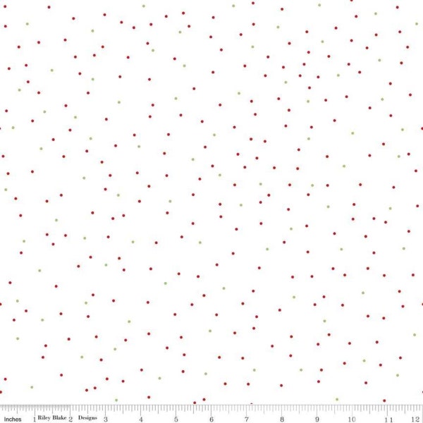 Pin Dot Christmas - Riley Blake Designs - White Red Green - Lori Holt - Quilting Cotton Fabric