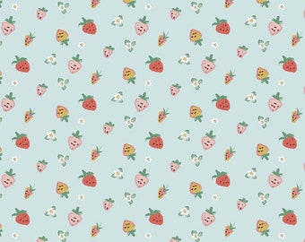 SALE Misty Morning Strawberries C11582 Sky - Riley Blake Designs - Berries Blossoms Blue - Quilting Cotton Fabric