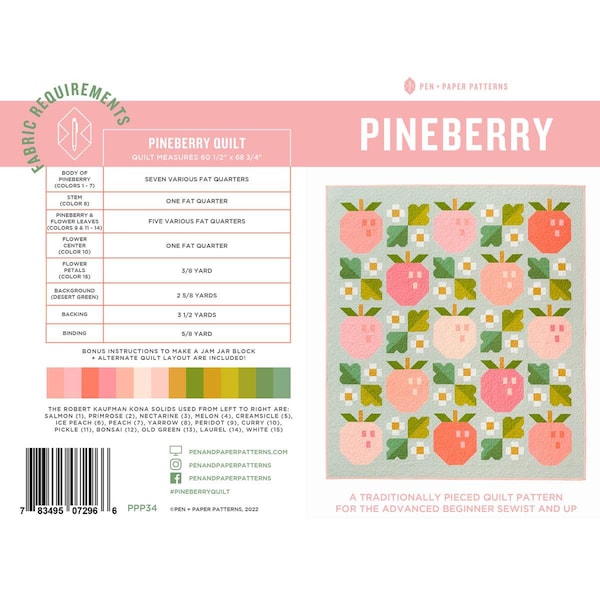 SALE Pineberry Quilt PATTERN P176 by Pen + Paper - Riley Blake Designs - INSTRUCTIONS Only - Fat Quarter Friendly