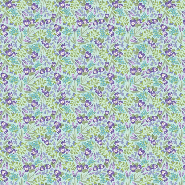 Easter Garden Spring Floral 31625 Aqua Q - QT Fabrics - Flowers Leaf Leaves Blossoms Petals - Quilting Cotton Fabric