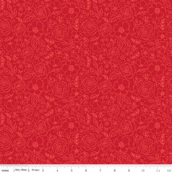 My Valentine Lined Roses C14153 Red by Riley Blake Designs - Floral Flowers Valentine's Day Valentines - Quilting Cotton Fabric