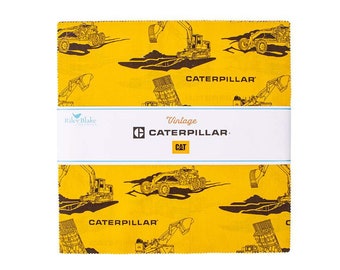 Vintage Caterpillar Layer Cake 10" Stacker Bundle - Riley Blake - 42 piece Precut Pre cut - CAT Construction -  Quilting Cotton Fabric