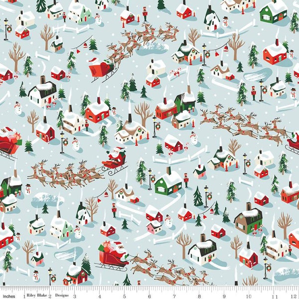 SALE Twas Dash Away C13461 Frost - Riley Blake Designs - Christmas Santa Claus Reindeer Village - Quilting Cotton Fabric