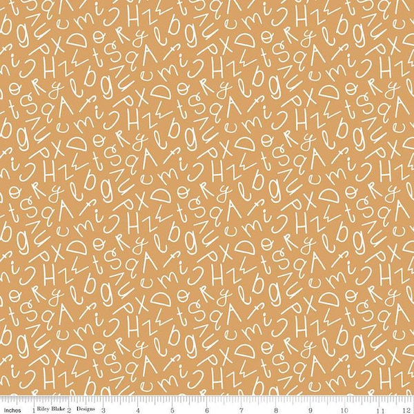 SALE Alphabet Zoo Alphabet Soup C14093 Gold by Riley Blake Designs - Tossed Letters - Quilting Cotton Fabric