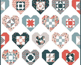 DEAL Wholehearted Boxed Quilt Kit KT-15270 - Dani Mogstad - Riley Blake - Box Pattern Fabric - Floral Hearts - Quilting Cotton
