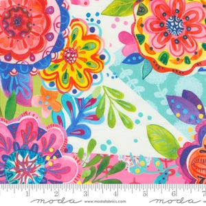 Flower Patches Floral 21821 Rainbow - Moda Fabrics - Flowers Blossoms Stems Abstract Watercolor - Quilting Cotton Fabric