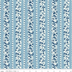 Denim Florals 01667402A Topiary Stripe A - Riley Blake Designs - Floral Flowers - Liberty Fabrics - Quilting Cotton Fabric