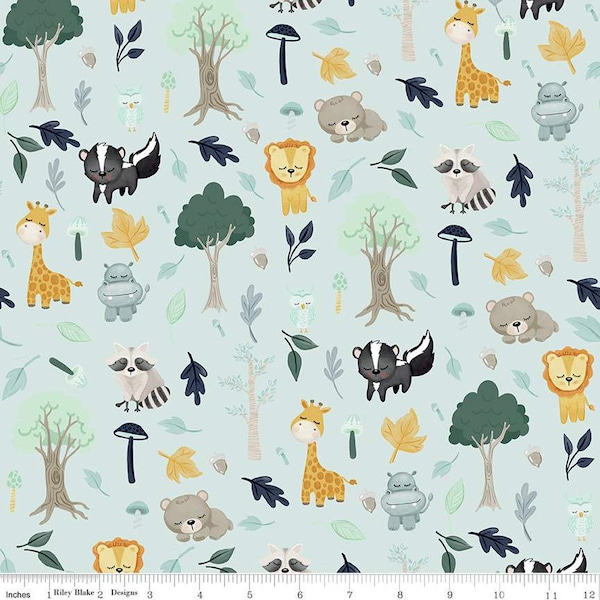 SALE FLANNEL It's a Boy Baby Animals F13903 Aqua - Riley Blake Designs - Lions Raccoons Giraffes Hippos Owls Bears - FLANNEL Cotton Fabric