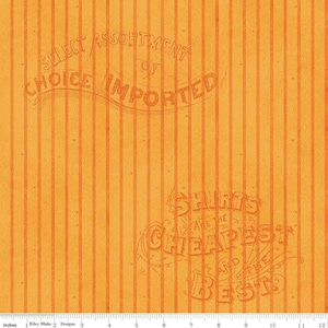 May include: Orange and white striped fabric with the text "Select Assortment of Choice Imported" and "Shirts Are The Cheapest And The Best" printed on it.