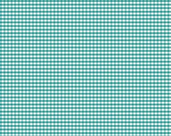 Teal and White 1/8" Eighth Inch Small PRINTED Gingham - Riley Blake Designs - Blue Checker - Quilting Cotton Fabric