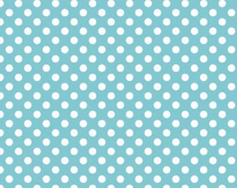 SALE Aqua and White Small Polka Dot by Riley Blake Designs - Blue - Jersey KNIT cotton stretch fabric