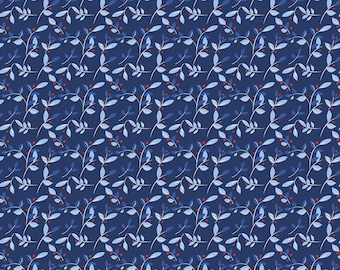 30" End of Bolt - Red White and Bang! Leaves C11527 Navy - Riley Blake - Patriotic Independence Day Leaves Berries - Quilting Cotton Fabric