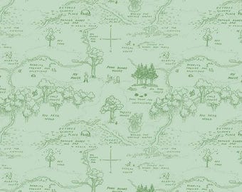 SALE Winnie the Pooh Map C17001 Green - Riley Blake Designs - Tone-on-Tone Hundred Acer Woods - Quilting Cotton Fabric