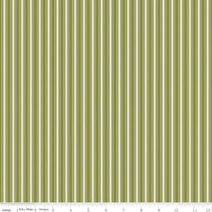 Fat Quarter End of Bolt - SALE Bellissimo Gardens Stripe C13834 Green by Riley Blake - Ticking Stripes Cream Green - Quilting Cotton Fabric
