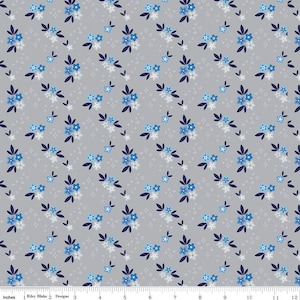 SALE Blue Stitch Ditsy C10061 Gray - Riley Blake Designs - Flowers Floral -  Quilting Cotton Fabric
