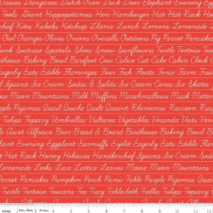 SALE Hungry Animal Penmanship C10185 Red - Riley Blake Designs - J. Wecker Frisch - Text Cursive - Quilting Cotton Fabric