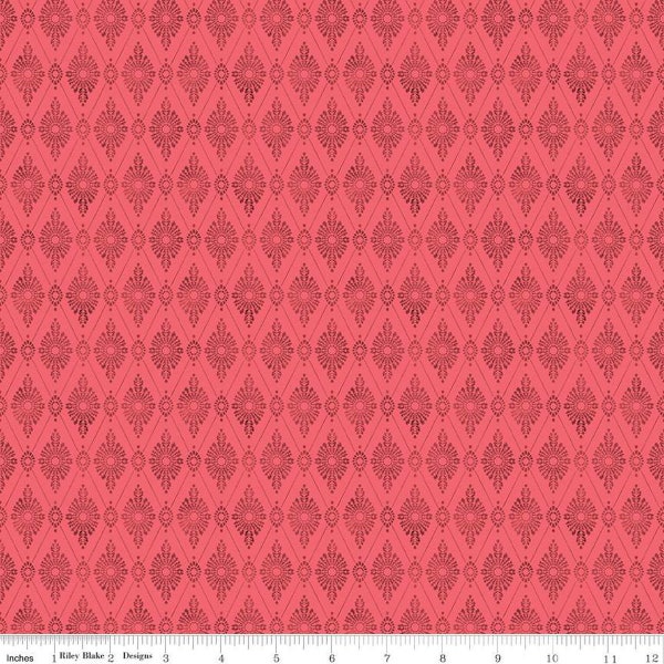 Mon Cheri Diamond Damask C12652 Poppy - Riley Blake Designs - Tone-on-Tone - Quilting Cotton Fabric