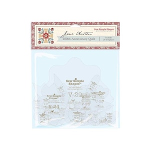 May include: A package of quilting templates for the Jane Austen 250th Anniversary Quilt. The package includes 29 templates and features the "Sew Simple Shapes" brand. The packaging is clear with a decorative floral border.