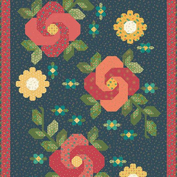Midnight Rose Garden Quilt PATTERN - Heather Peterson Riley Blake Designs - INSTRUCTIONS Only - Pieced No Y Seams