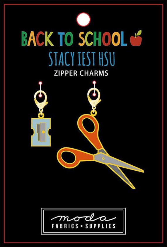 SALE Sew Cute Zipper Charms Enamel Sharpner Scissor CH102 - Cathe Holden - Moda Fabrics - Two Count - Lobster Clasps