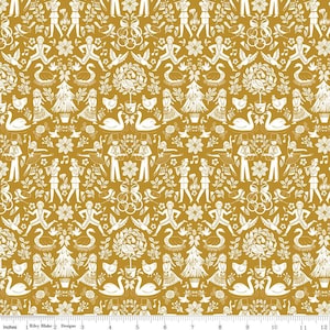 A Pear-fect Christmas Lords A-Leaping C14972 Gold - Riley Blake Designs - The Twelve Days of Christmas Icons - Quilting Cotton Fabric