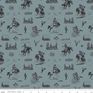 15" End of Bolt - John Wayne Courage Cowboys C14302 Storm - Riley Blake - Western Horses Saddles Wagons - Quilting Cotton - Licensed Product