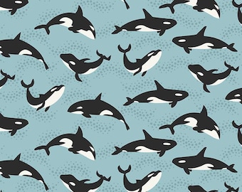 SALE Alaska Orca Whales C16167 Aqua - Riley Blake Designs - Blue Whales Ocean Animals - Quilting Cotton Fabric
