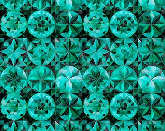 Solstice Kaleidoscope Packed Circles 31232 Teal Q - QT Fabrics - Geometric Abstract Stained - Quilting Cotton Fabric