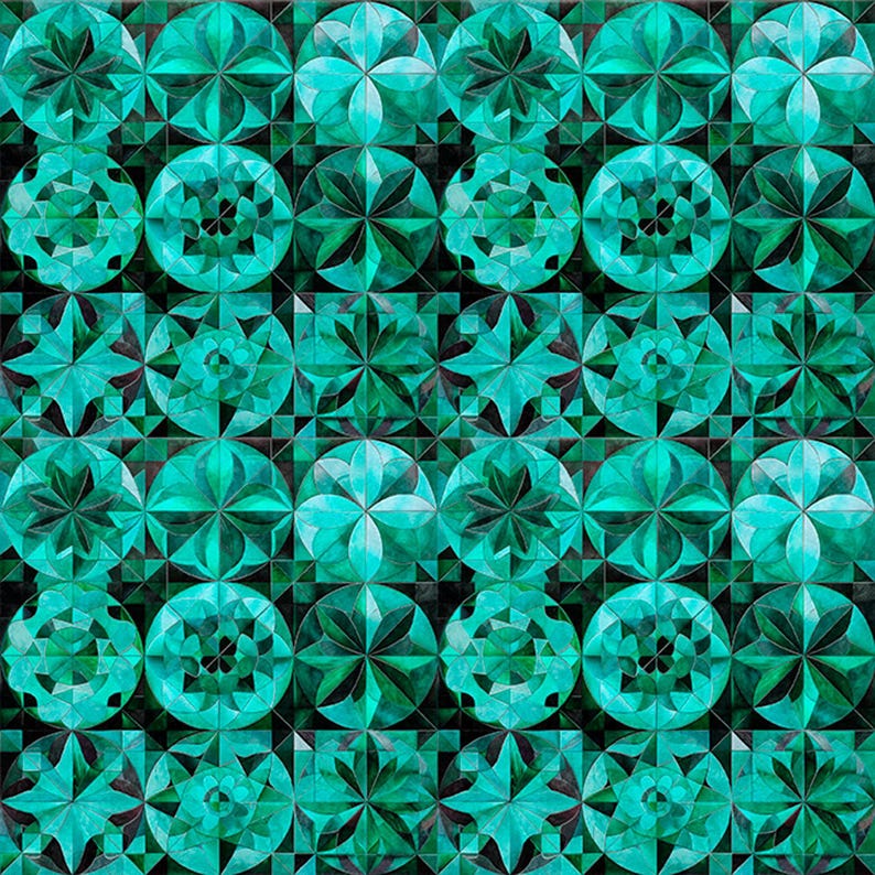 Solstice Kaleidoscope Packed Circles 31232 Teal Q - QT Fabrics ...