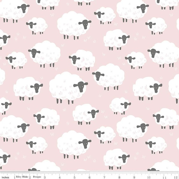 FLANNEL Fluffy Friends  F12006 Pink - Riley Blake Designs - Children's Sheep - FLANNEL Cotton Fabric