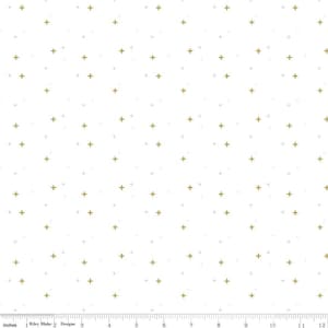 SALE Sparkler SC650 White SPARKLE - Riley Blake Designs - Plus Signs Gold SPARKLE Metallic - Quilting Cotton Fabric