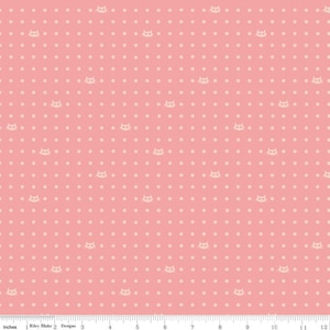 Mod Meow Dots C10283 Coral - Riley Blake Designs - Cat Cats Polka Dots Dotted Orange Pink - Quilting Cotton Fabric