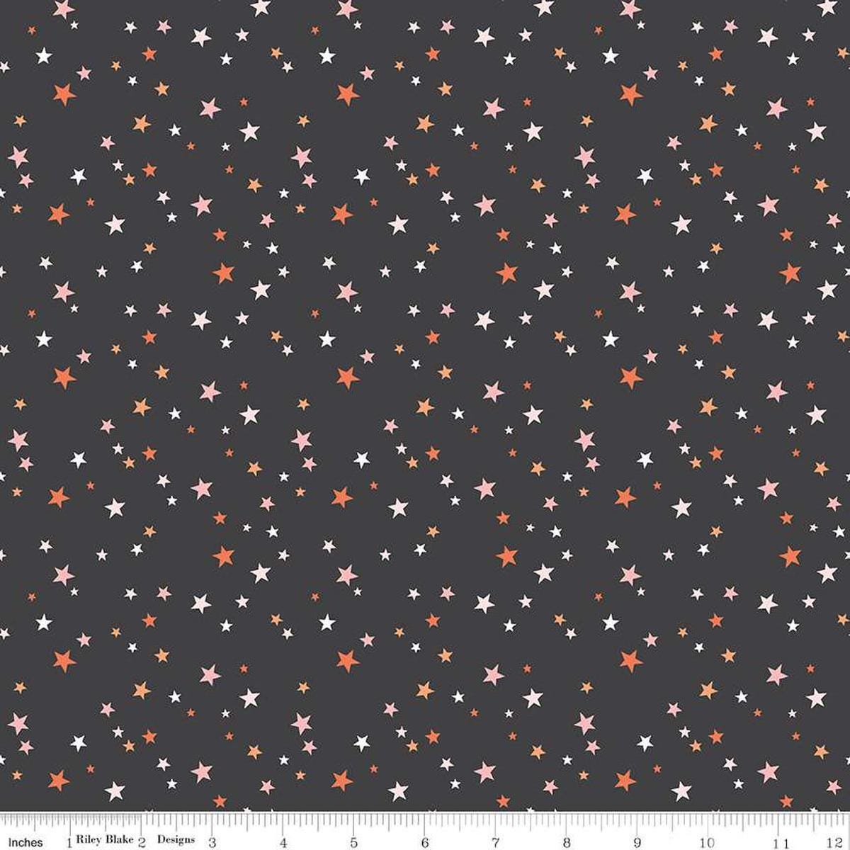 Hey Pumpkin Stars C16037 Charcoal - Riley Blake Designs - Scattered Star Sparkle Halloween Spooky Season - Quilting Cotton Fabric