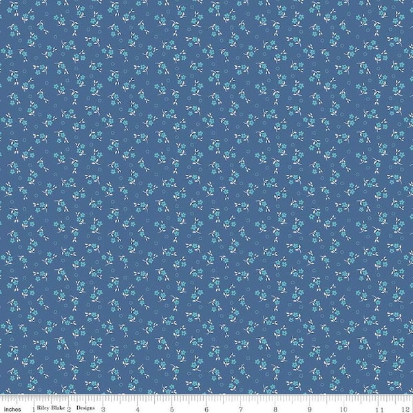 SALE Mercantile Delightful C14388 Denim by Riley Blake Designs - Lori Holt - Floral Flowers - Quilting Cotton Fabric