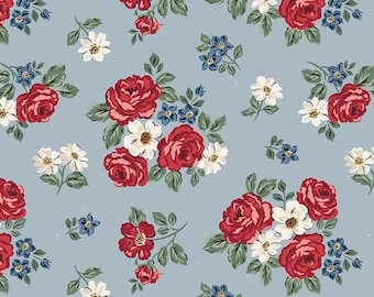 SALE Independence Floral Blue Patriotic Fabric - C17331 - Riley Blake Quilting Cotton Fabric