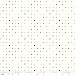 22&quot; End of Bolt - Cook Book Cherry Turnover C11761 Cloud - Riley Blake - Lori Holt - Cherries Crosses Grid Off White  Quilting Cotton Fabric