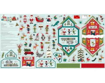 SALE Santa's Workshop FELT Panel FT15070 - Riley Blake - Christmas Santa Elves Tree Presents - Cotton