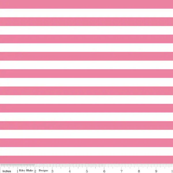 KNIT Hot Pink and White 1/2" Half Inch Stripe K530 by Riley Blake Designs - Jersey KNIT Cotton Stretch Fabric