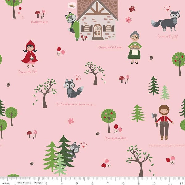 SALE To Grandmother's House Through the Woods Main C14370 Pink by Riley Blake Designs - Little Red Riding Hood - Quilting Cotton Fabric