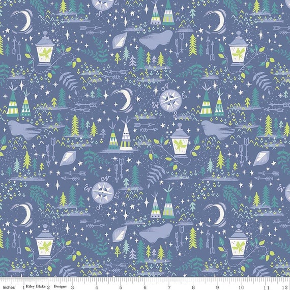 By 1//2 Yard Riley Blake Neverland Main in Purple Periwinkle Peter Pan Fabric