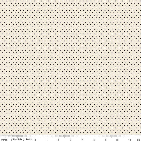 SALE Jane Austen at Home Navy Dot C10019 - Riley Blake  - Cream Blue Historical Reproductions Polka Dots Dotted - Quilting Cotton Fabric