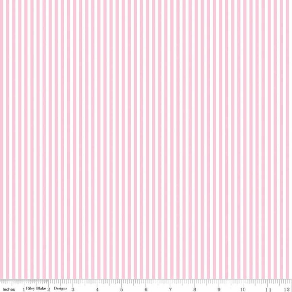 SALE Peony Pink and White 1/8 Eighth Inch Stripe - Riley Blake Designs - Quilting Cotton Fabric