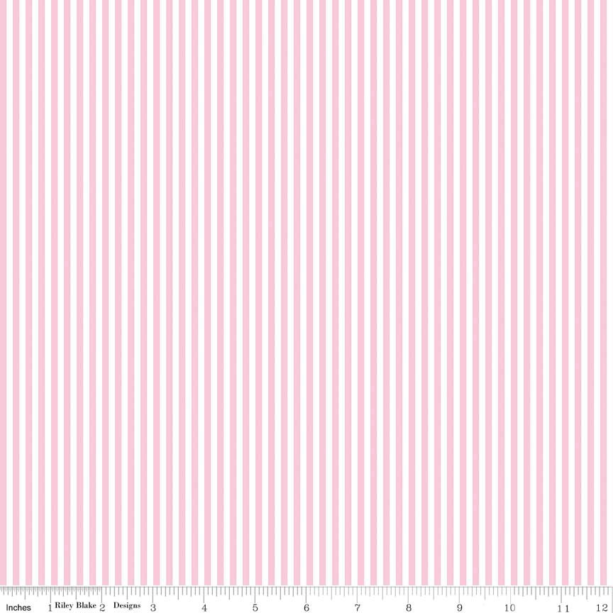 SALE Peony Pink & White 1/8 Eighth Inch Stripe Pink Striped Fabric - Riley Blake Quilting Cotton Fabric