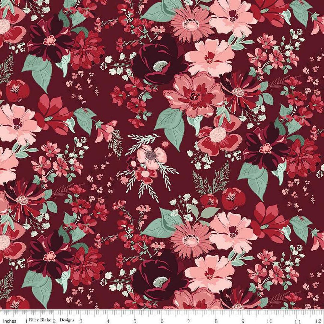 Love You Always Main C16870 Burgundy - Riley Blake Designs - Flowers ...